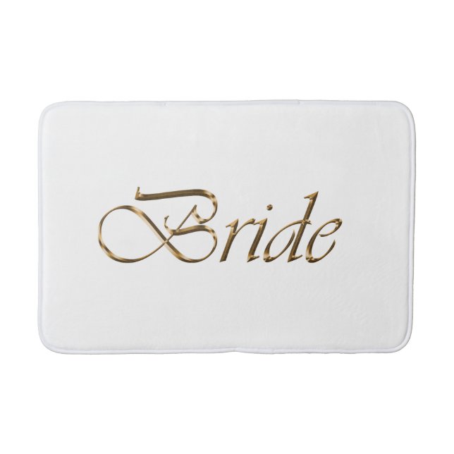 Alfombrilla De Baño Novia, escritura dorada moda elegante blanco (Anverso)