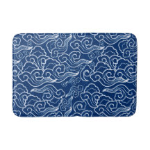 Nubes japonesas vintage, azul cobalto y blanco