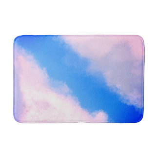 Alfombrilla De Baño Nubes separadas - Azul con nubes rosadas