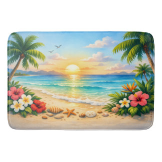 Alfombrilla De Baño Ocean Palm Tree Floral Bath Rug