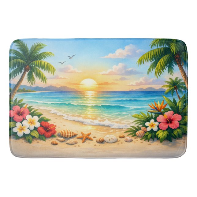 Alfombrilla De Baño Ocean Palm Tree Floral Bath Rug (Anverso)