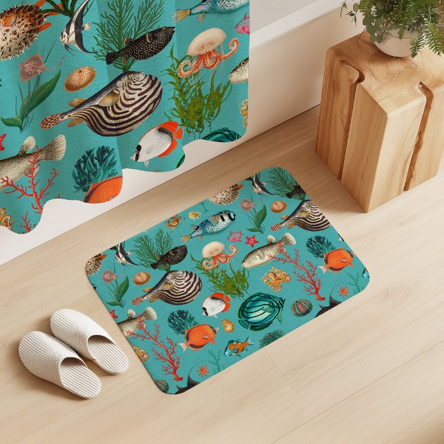 Alfombrilla De Baño Oceania Colorful Fishes on Turquoise Background (Subido por el creador)