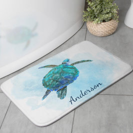 Alfombrilla De Baño Océano costero de tortuga marina de color agua