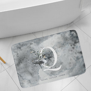 Alfombrilla De Baño Océano elegante Monograma de ballena acuarela