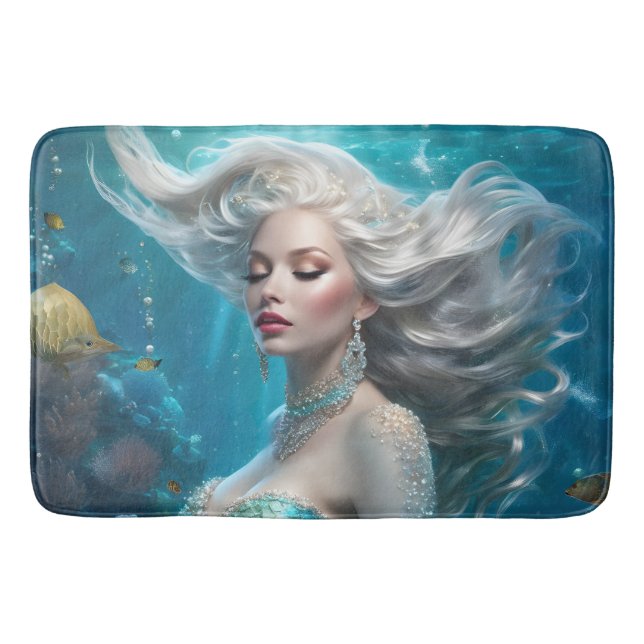 Alfombrilla De Baño Océano turquesa de pelo plateado de sirena (Anverso)