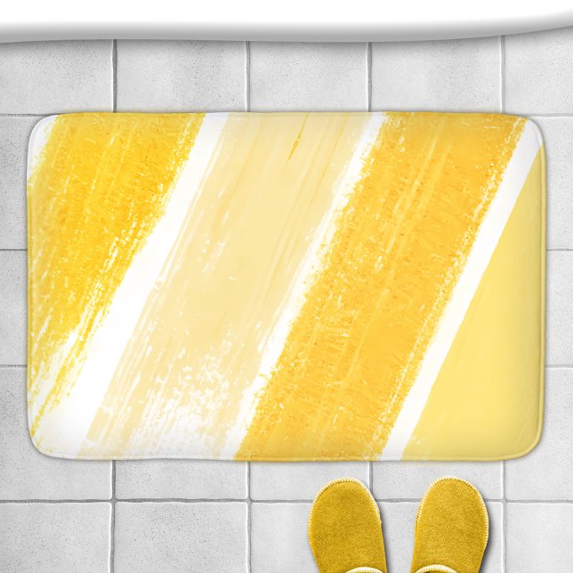 Alfombrilla De Baño Ocher de marfil amarillo reloj de pintura rayado (Bath mat featuring a paint swatch in yellow, ocher and ivory colors)