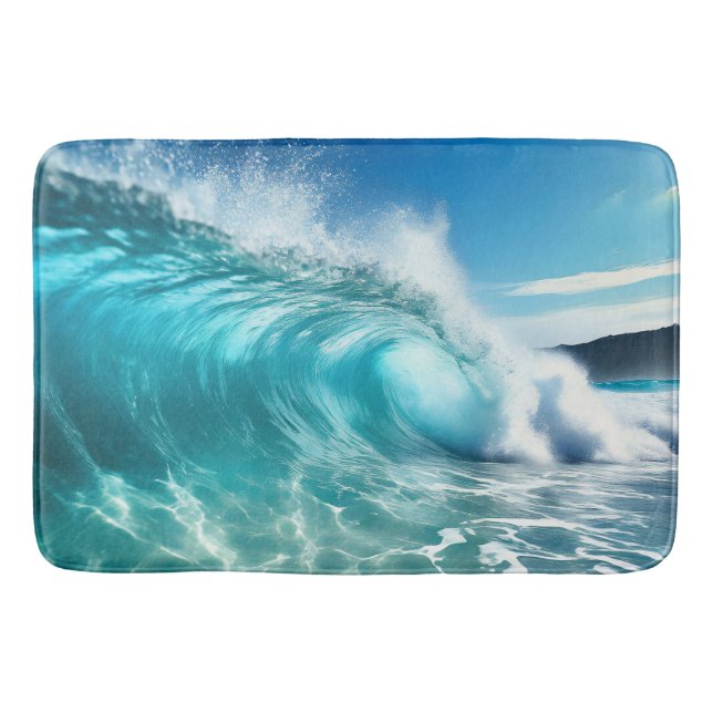 Alfombrilla De Baño Ola de Océano Azul Poderosa (Anverso)
