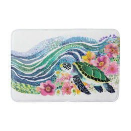 Alfombrilla De Baño Olas Azules Bohemias Feliz Acuarela Turca