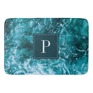Alfombrilla De Baño Olas de mar turquesa con monograma personalizado