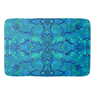 Alfombrilla De Baño Olas de pescado subacuáticas Patrón bohemio árabe