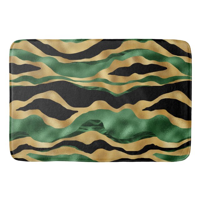 Alfombrilla De Baño Olas de Purpurina negro de oro verde (Anverso)