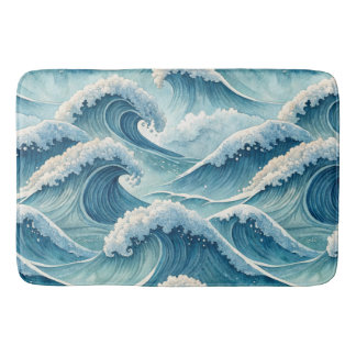 ALFOMBRILLA DE BAÑO OLAS DEL OCÉANO AZUL VERDE CHOCANDO