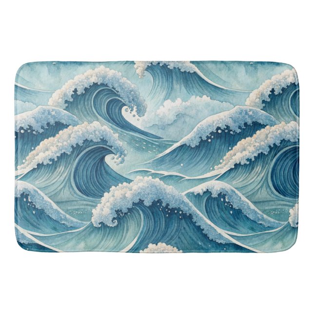 ALFOMBRILLA DE BAÑO OLAS DEL OCÉANO AZUL VERDE CHOCANDO (Anverso)