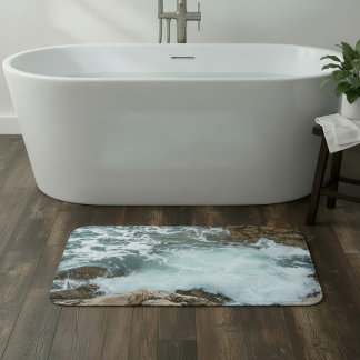 Alfombrilla De Baño Olas del Océano Espuma Marina en Costa Rocosa