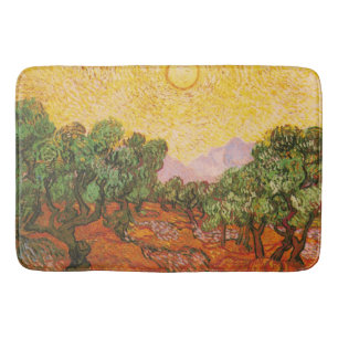 Alfombrilla De Baño Olivos con el cielo amarillo y Sun de Van Gogh