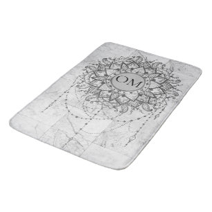 Alfombrilla De Baño OM Mandala en mármol plateado