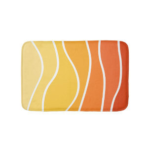 Alfombrilla De Baño Ondas de estilo retro amarillo y naranja