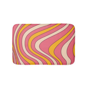 Alfombrilla De Baño Ondas de estilo retro rosa y naranja