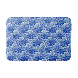 Alfombrilla De Baño Ondas del vintage, azul de cobalto y blanco