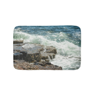 Alfombrilla De Baño Ondas oceánicas de la costa de Acadia Maine Azul