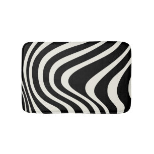 Alfombrilla De Baño Ondas retro en blanco y negro
