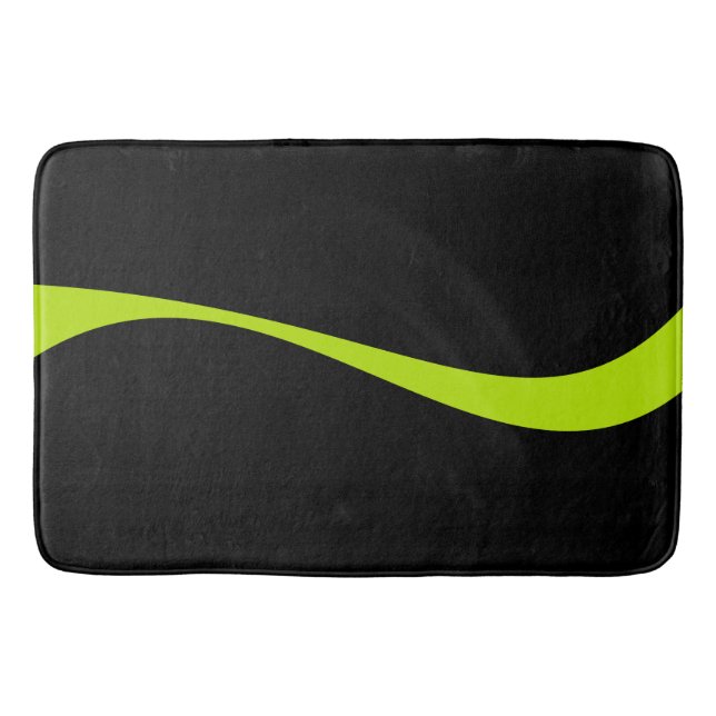 Alfombrilla De Baño Ondas simples 2 en verde limón y negro (Anverso)