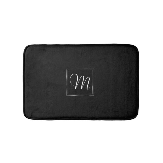 Alfombrilla De Baño Onyx Black Velvet | Monograma Grunge de pizarra (Anverso)