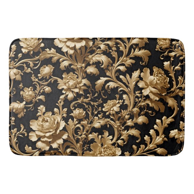 Alfombrilla De Baño Opulencia elegante: Flores negras y doradas flamen (Anverso)