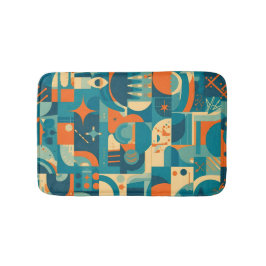 Alfombrilla De Baño Orange and Teal Geometric Abstract