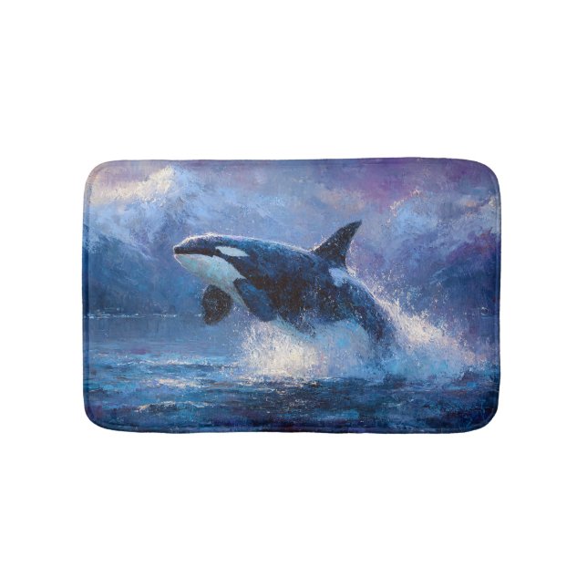 Alfombrilla De Baño Orca Breaching Near Snowy Mountains (Anverso)