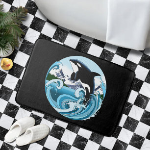 Alfombrilla De Baño Orca Majestuosa Ballena Asesina Olas Azules Océano