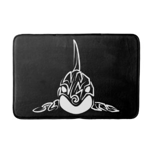 Alfombrilla De Baño Orca tribal negra y blanca