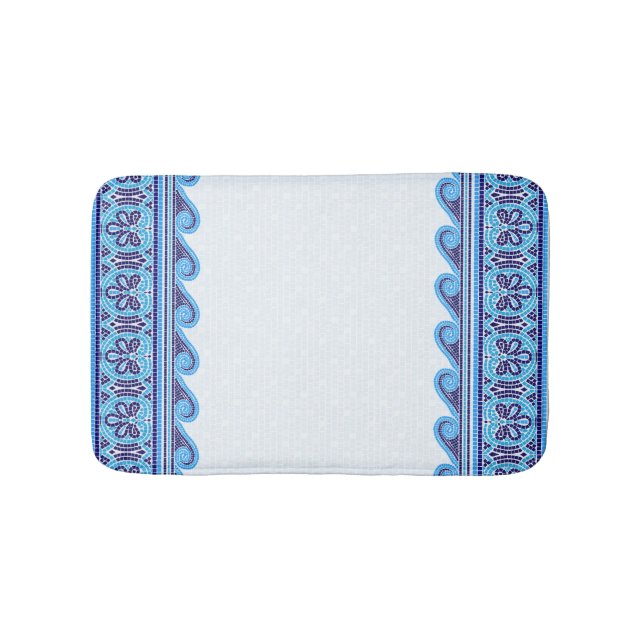 Alfombrilla De Baño Ornamento de mosaico griego - tonos azules (Anverso)