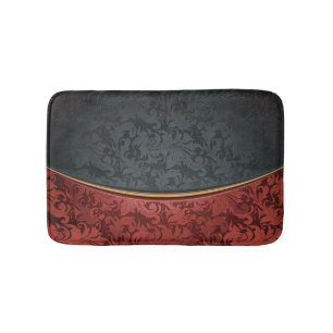 Alfombrilla De Baño Ornamento del vintage rojo y negro
