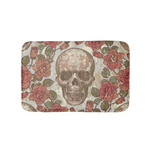 Alfombrilla De Baño Ornamento retro de cráneos y Rosas