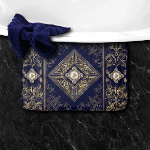 Alfombrilla De Baño Ornate Opulence Florecimiento con azúcares azule