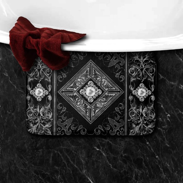 Alfombrilla De Baño Ornate Opulence | Florecimiento de las joyas negro (Subido por el creador)