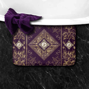 Alfombrilla De Baño Ornate Opulence   Florecimiento morado y oro con j