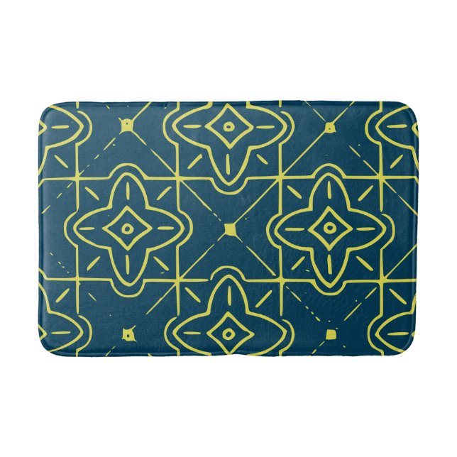 Alfombrilla De Baño Oro Art Deco en barba de diseño azul de marina (Anverso)