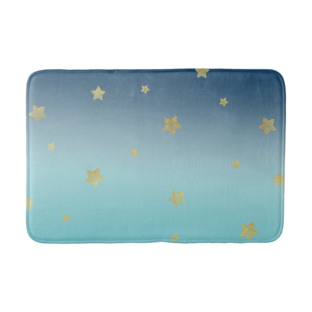 Alfombrilla De Baño Oro Estrellas Aqua Blue Ombre (Anverso)