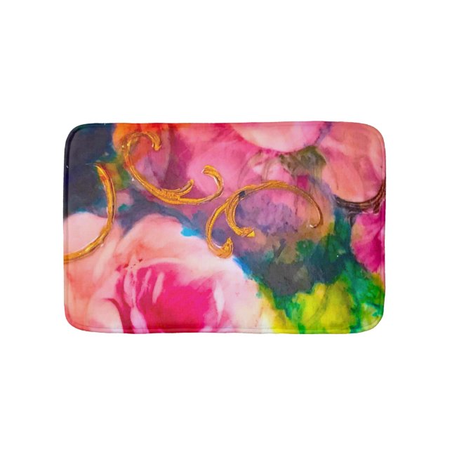 Alfombrilla De Baño Oro floral rosa Roses (Anverso)