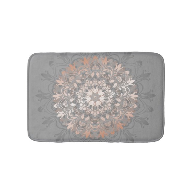 Alfombrilla De Baño Oro Gris Y Rosa | Mandala floral (Anverso)