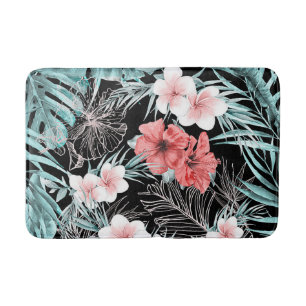 Alfombrilla De Baño Oro Rosa Chic Tropical Botánico Isla Paraíso