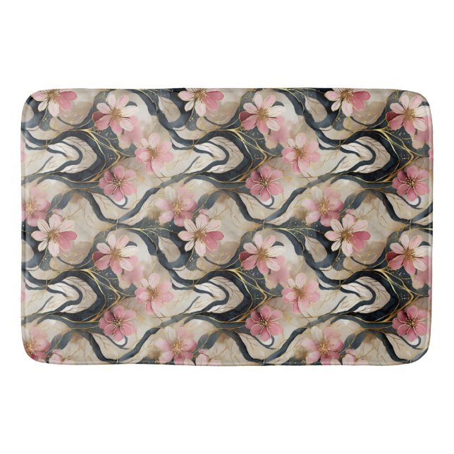 Alfombrilla De Baño Oro rosa floral japonés (Anverso)