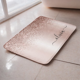 Alfombrilla De Baño Oro Rosa - Monograma de Nombre en Glitter Metaliza