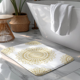 Alfombrilla De Baño Oro sobre patrón de mandal ornamental blanco