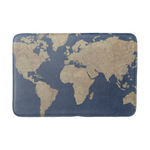 Alfombrilla De Baño Oro y mapa del mundo azul