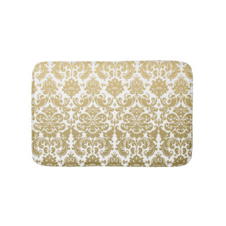 Alfombrilla De Baño Oro y modelo elegante blanco del damasco