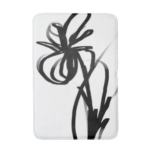 Alfombrilla De Baño Orquídea en blanco y negro abstracto