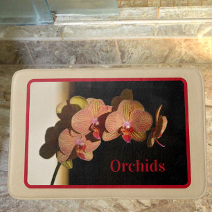 Alfombrilla De Baño Orquídeas Rosa Coral Amarillo Floral Fotográfico B